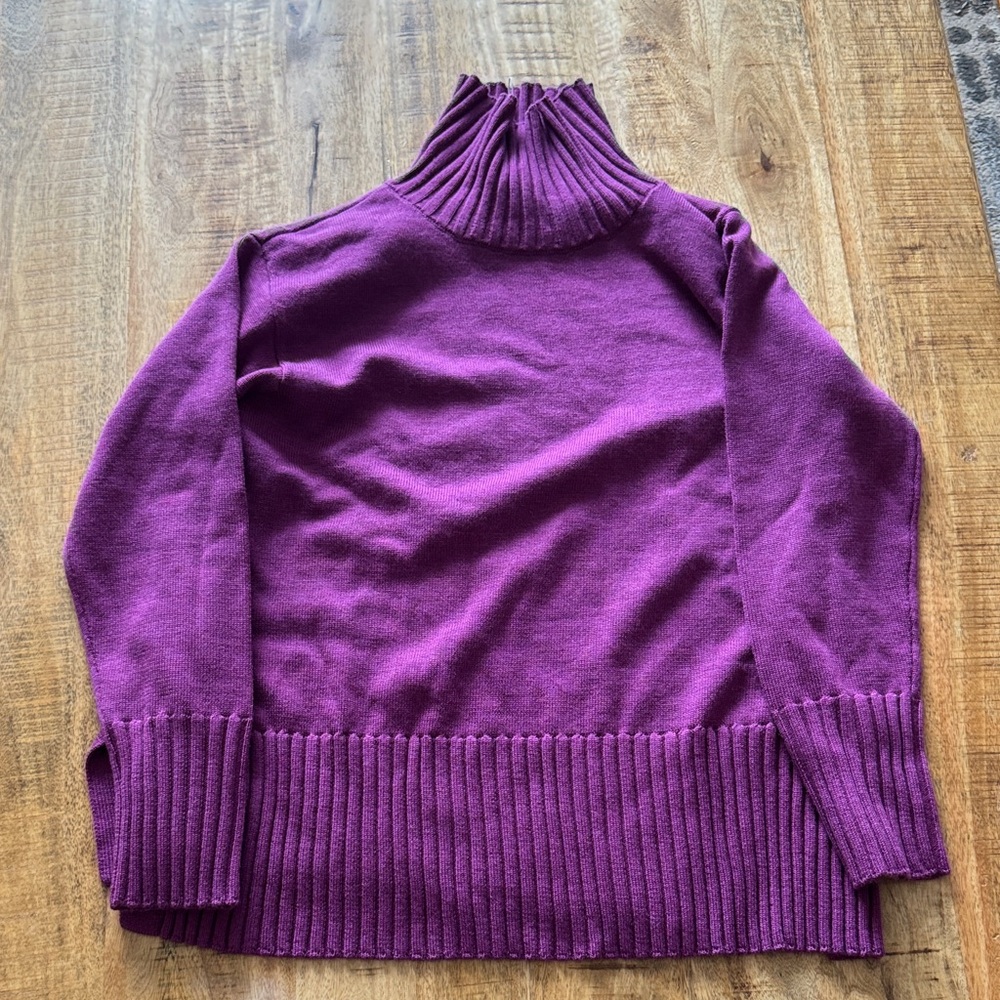 Eileen Fisher 100% Merino Wool Jersey Turtleneck in Regenerative Wool purple